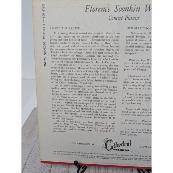 Florence Soonkin Wong Concert Pianist Album CRLP 803 Cathedral Records - Picture 3 of 14